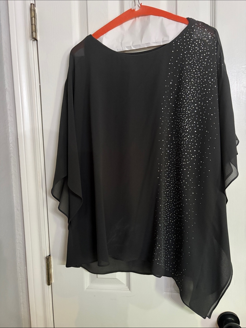 Chico's Black Chiffon Tunic with Silver Rhinestone Detail